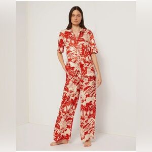 Onia Silk Red and Cream Patterned Wide-Leg Pants